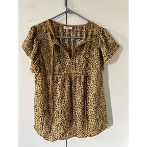 Max Studio - (Yellow) Short Sleeve Floral Blouse - Women’s Tops